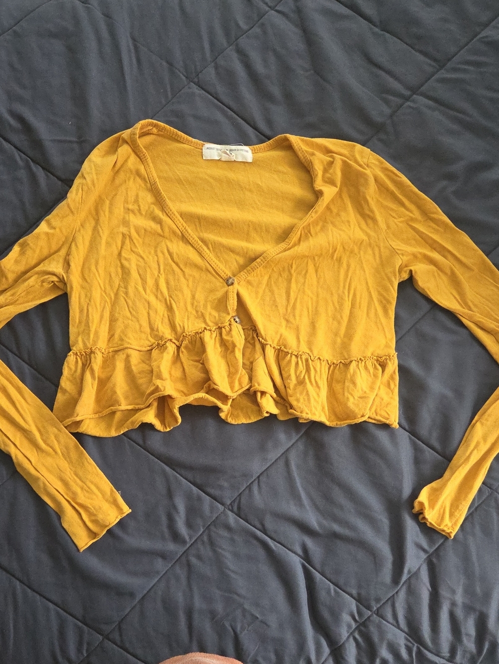 Urban Outfitters Mustard Ruffle-Trim Cropped Cardigan